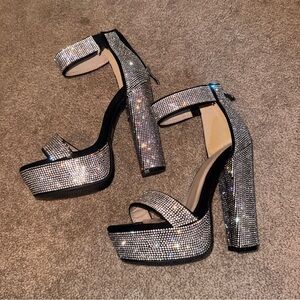 Windsor Glittering Black Silver Platform Heels